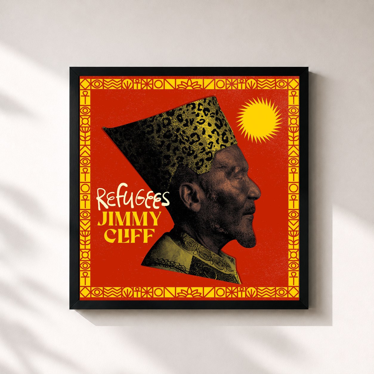 #noir Tableau carré de l'album Refugees de Jimmy Cliff, cadre noir 32x32 cm