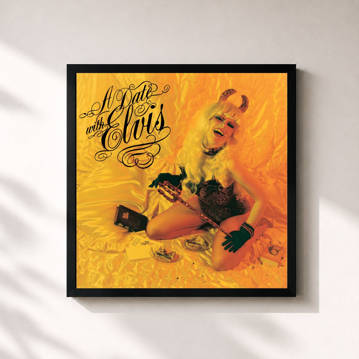 #noir Tableau carré de l'album A Date with Elvis de The Cramps, cadre noir 32x32 cm