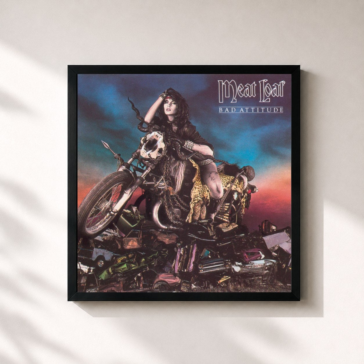 #noir Tableau carré de l'album Bad Attitude de Meat Loaf, cadre noir 32x32 cm
