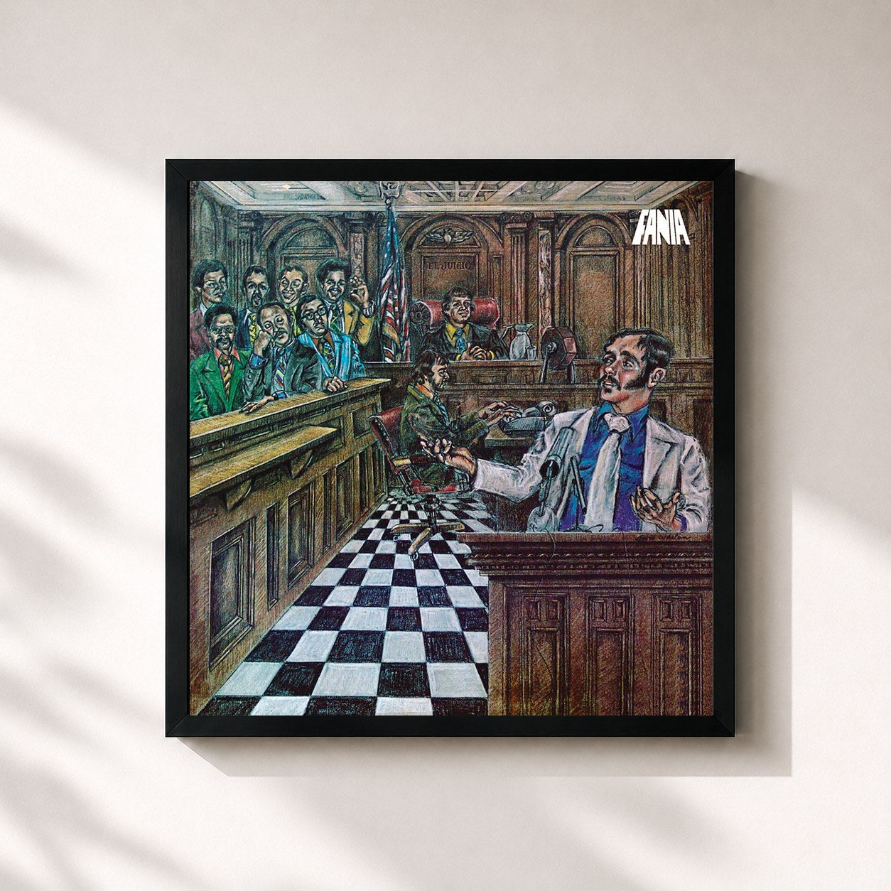 #noir Tableau carré de l'album El Juicio de Willie Colón, cadre noir 32x32 cm