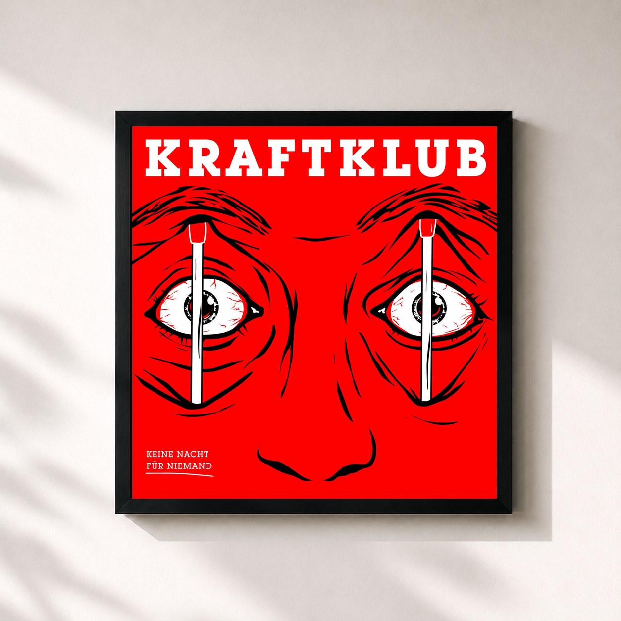 #noir Tableau carré de l'album Keine Nacht für Niemand de Kraftklub, cadre noir 32x32 cm