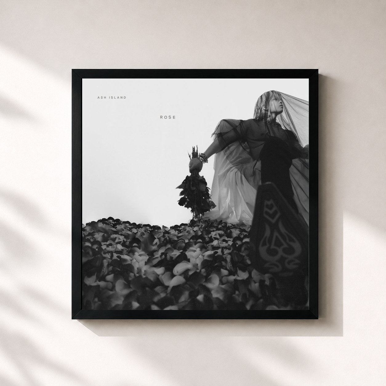 #noir Tableau carré de l'album ROSE de ASH ISLAND, cadre noir 32x32 cm