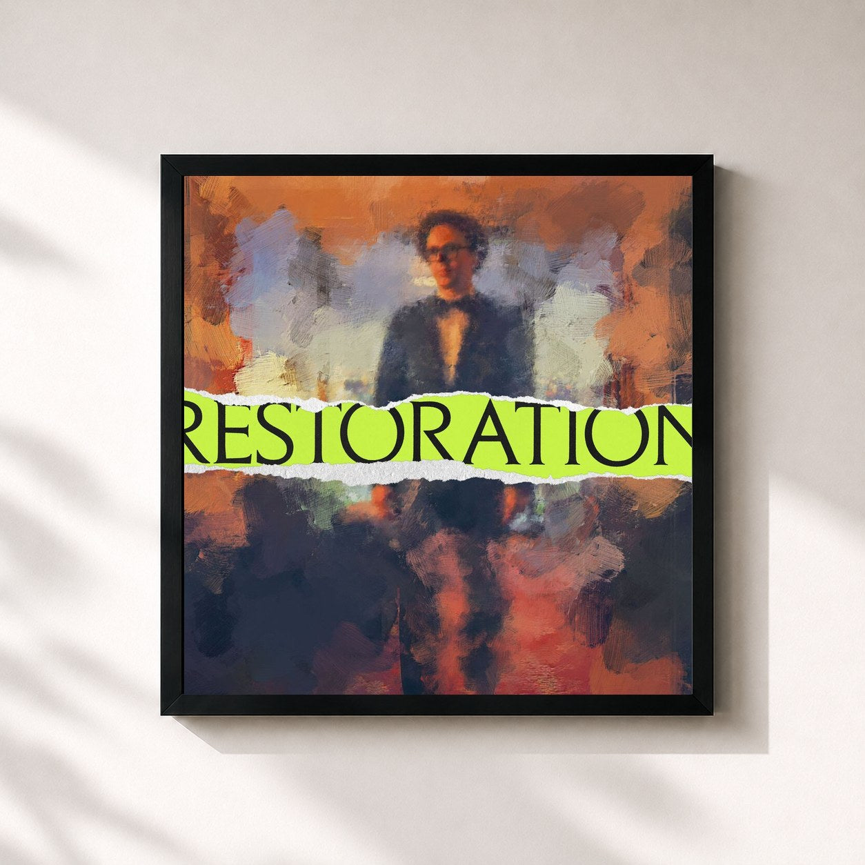 #noir Tableau carré de l'album Restoration de High Contrast, cadre noir 32x32 cm