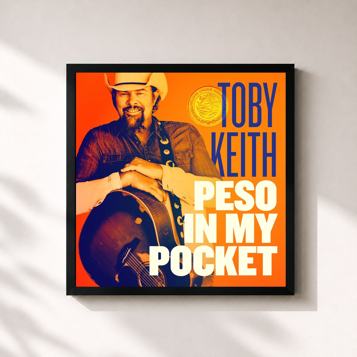 #noir Tableau carré de l'album Peso in My Pocket de Toby Keith, cadre noir 32x32 cm