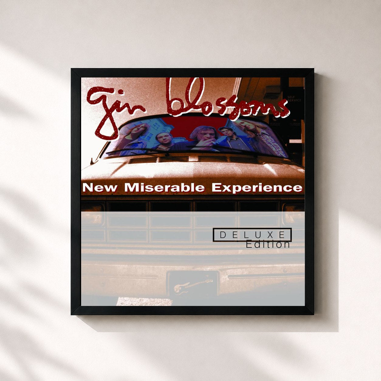 #noir Tableau carré de l'album New Miserable Experience de Gin Blossoms, cadre noir 32x32 cm