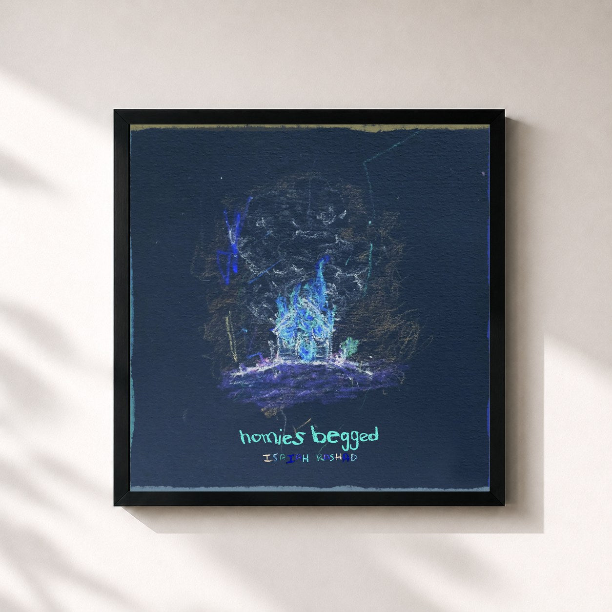 #noir Tableau carré de l'album The House Is Burning [homies begged] de Isaiah Rashad, cadre noir 32x32 cm