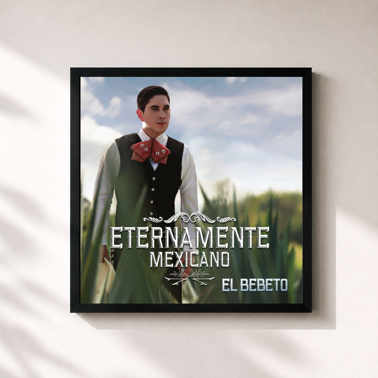 #noir Tableau carré de l'album Eternamente Mexicano de El Bebeto, cadre noir 32x32 cm