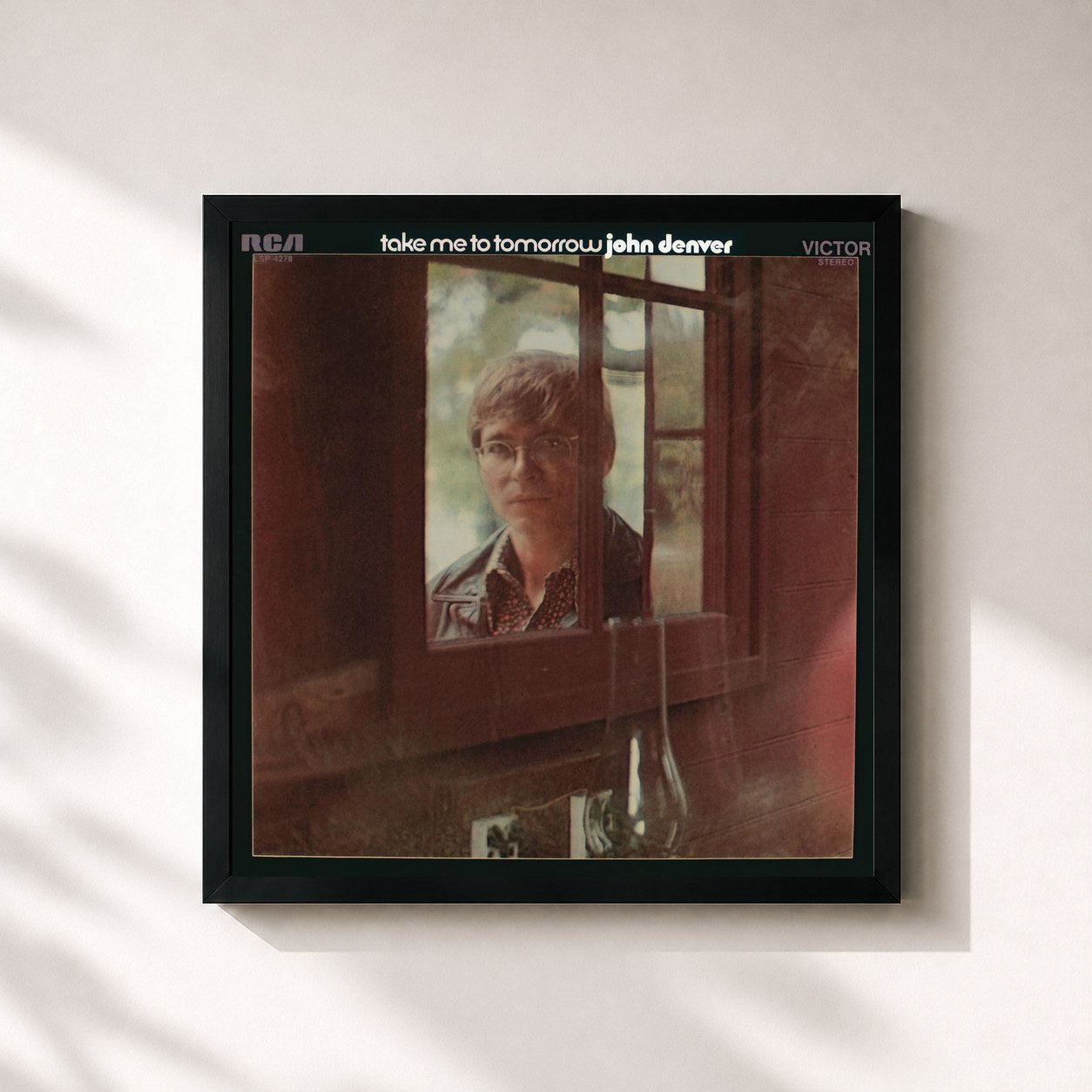 #noir Tableau carré de l'album Take Me To Tomorrow de John Denver, cadre noir 32x32 cm