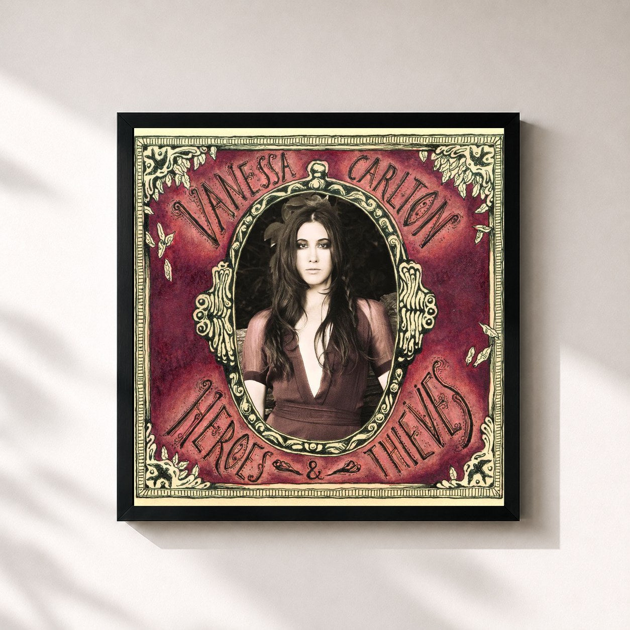 #noir Tableau carré de l'album Heroes & Thieves de Vanessa Carlton, cadre noir 32x32 cm