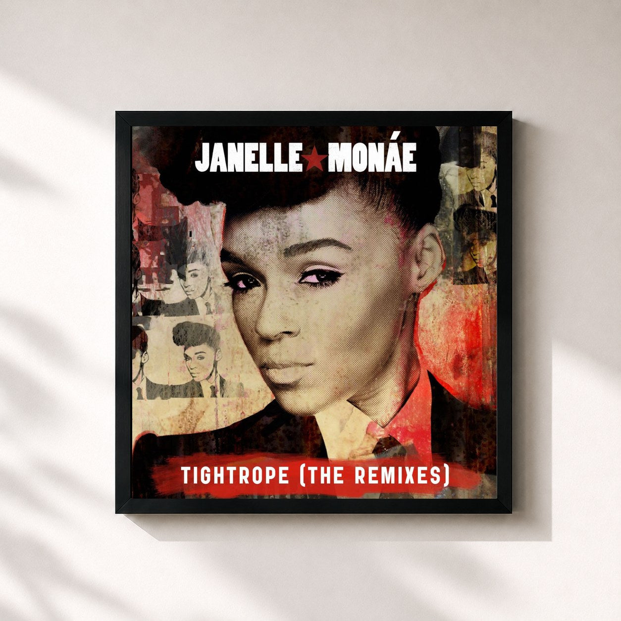 #noir Tableau carré de l'album Tightrope (Remixes) de Janelle Monáe, cadre noir 32x32 cm