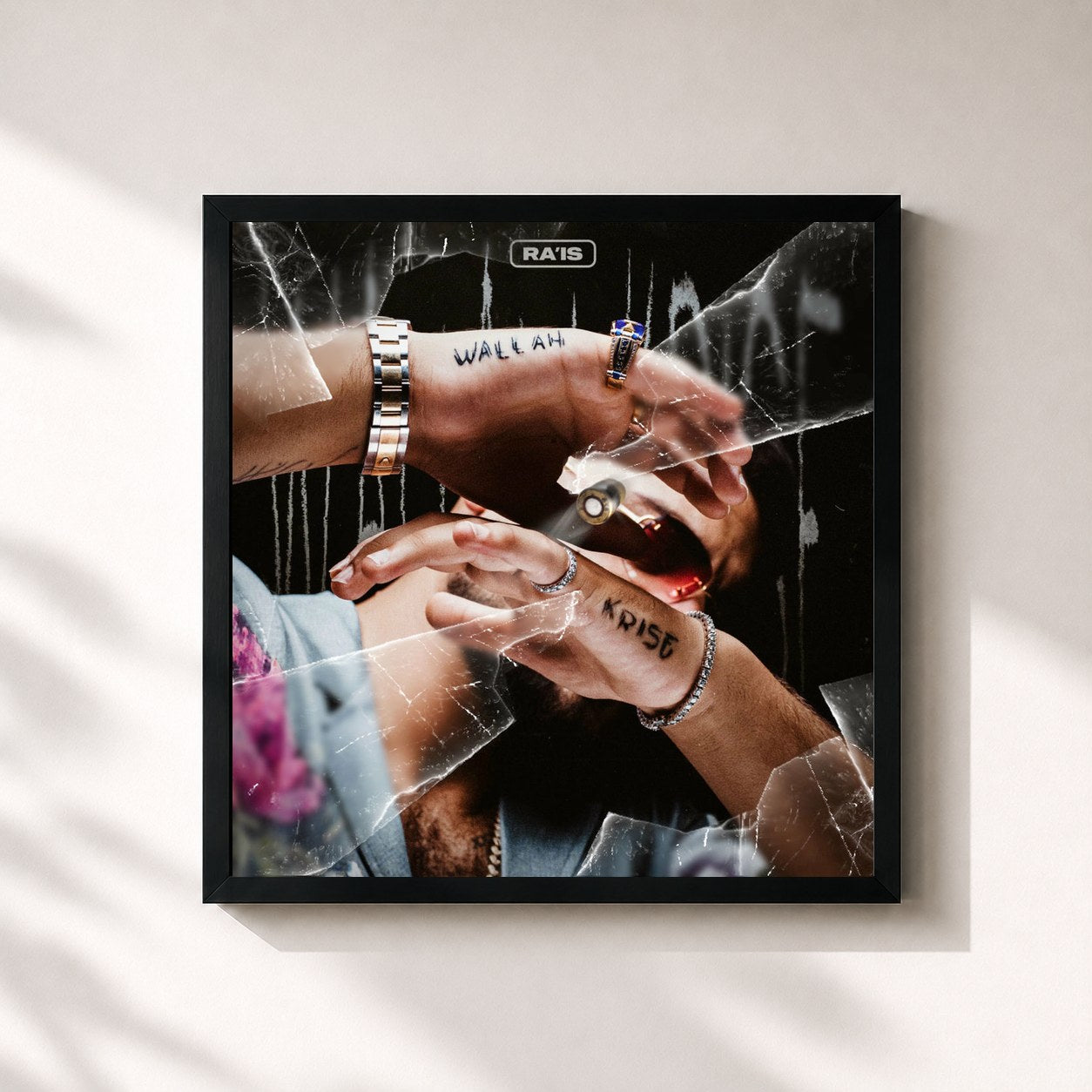 #noir Tableau carré de l'album Wallah Krise de Ra'is, cadre noir 32x32 cm