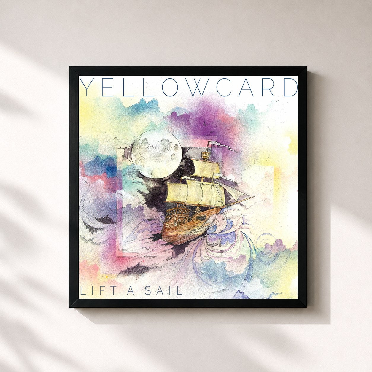 #noir Tableau carré de l'album Lift A Sail de Yellowcard, cadre noir 32x32 cm