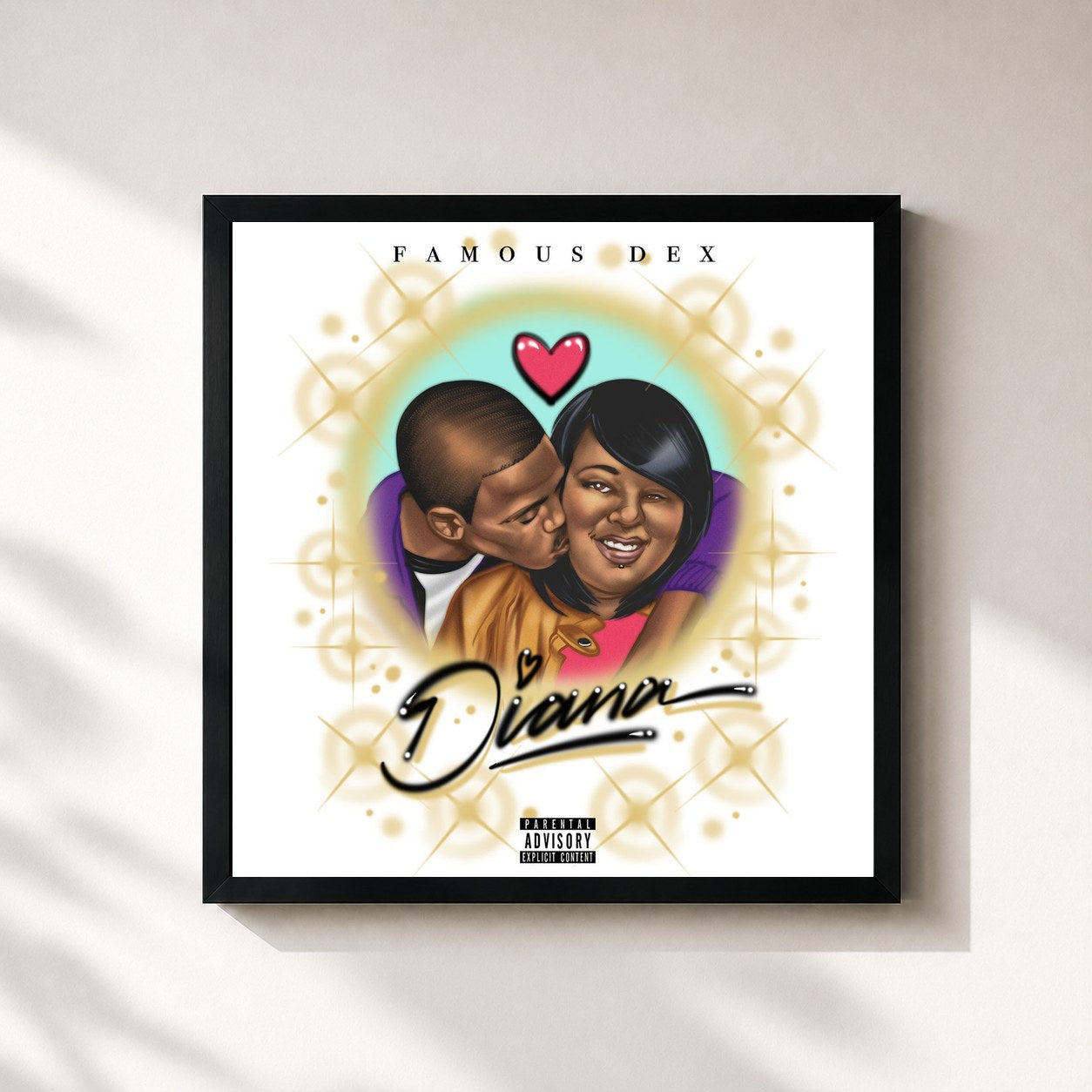 #noir Tableau carré de l'album Diana de Famous Dex, cadre noir 32x32 cm