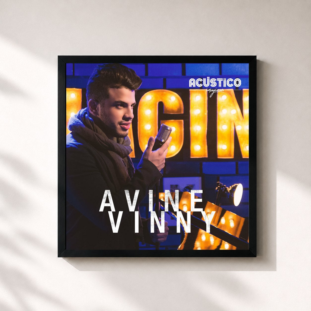 #noir Tableau carré de l'album Acústico Imaginar de Avine Vinny, cadre noir 32x32 cm