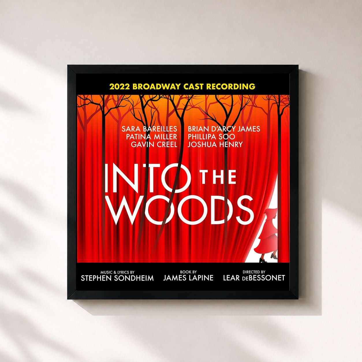 #noir Tableau carré de l'album Into The Woods (2022 Broadway Cast Recording) de Sara Bareilles, cadre noir 32x32 cm