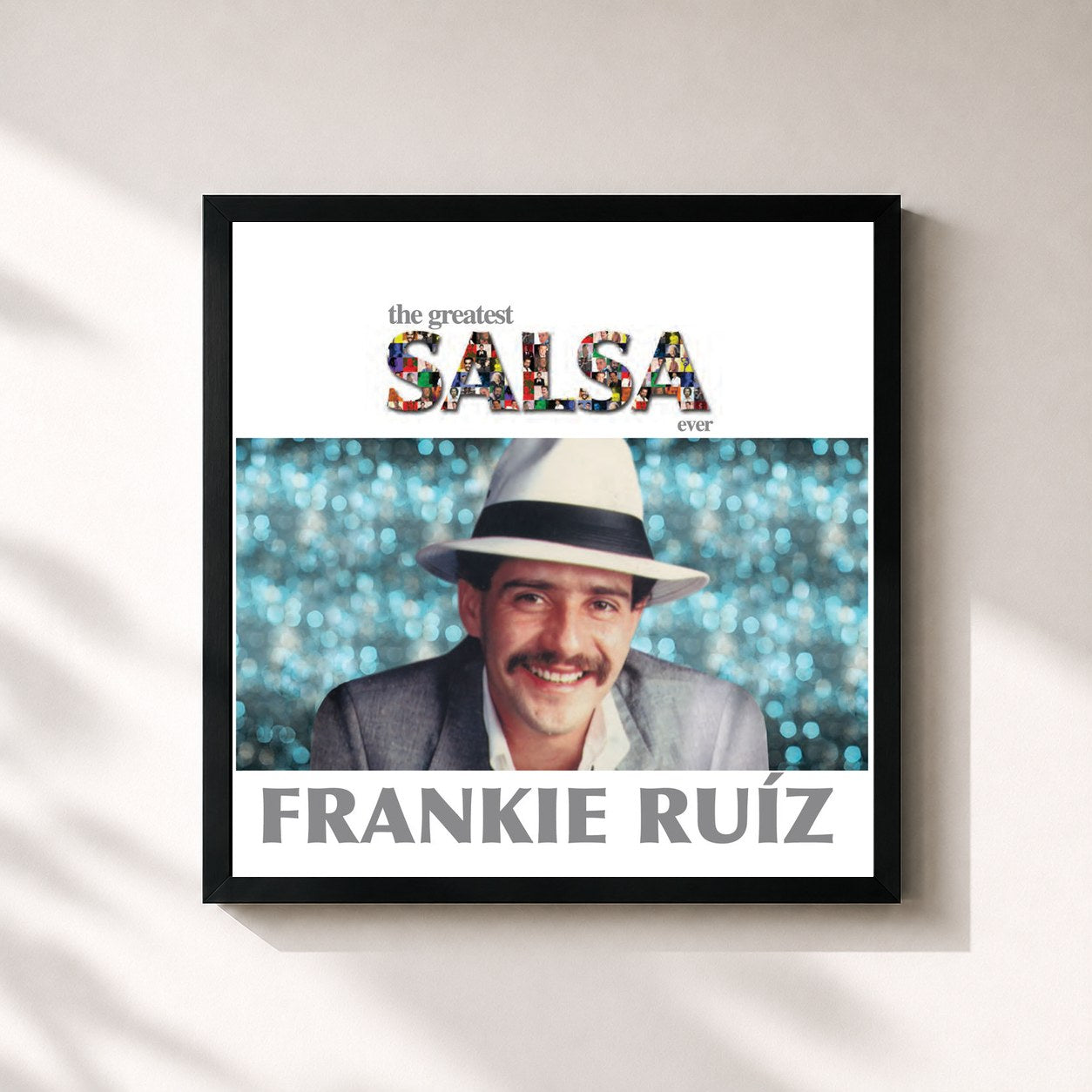 #noir Tableau carré de l'album The Greatest Salsa Ever de Frankie Ruiz, cadre noir 32x32 cm