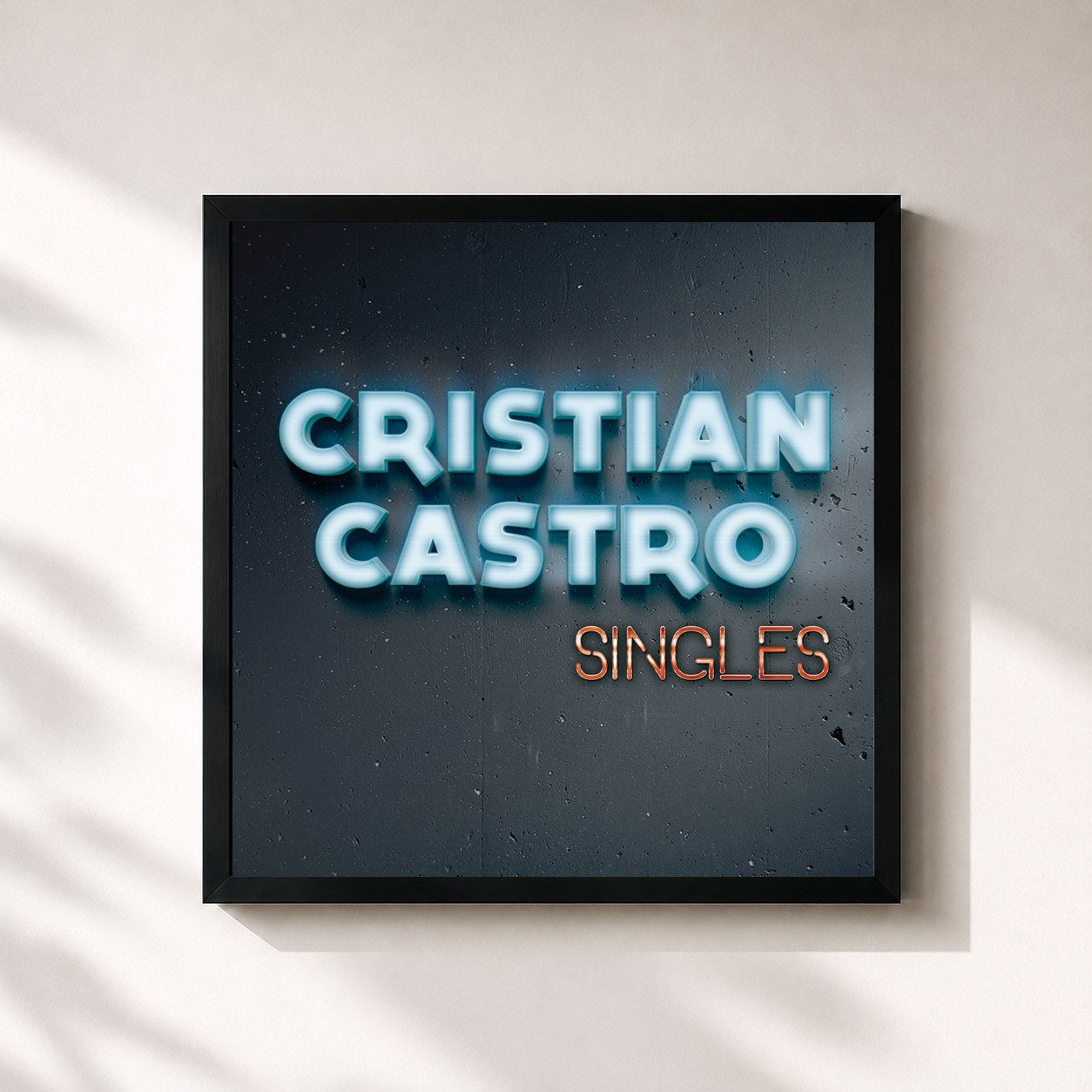 #noir Tableau carré de l'album Singles de Cristian Castro, cadre noir 32x32 cm