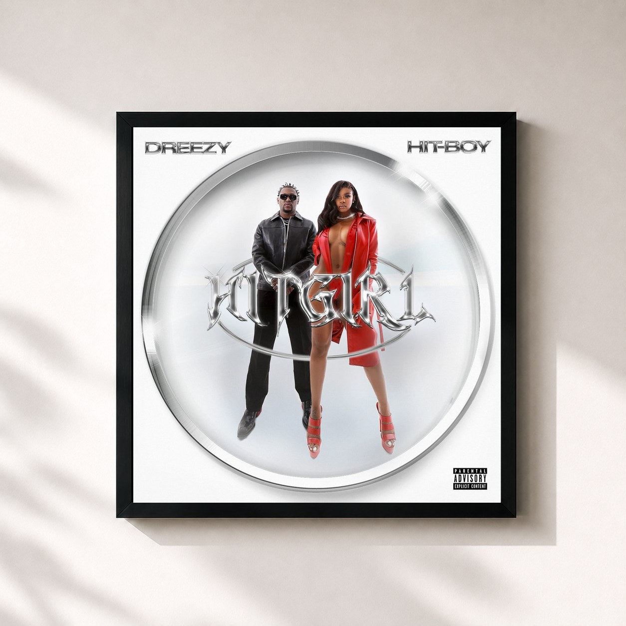 #noir Tableau carré de l'album HITGIRL de Dreezy, cadre noir 32x32 cm