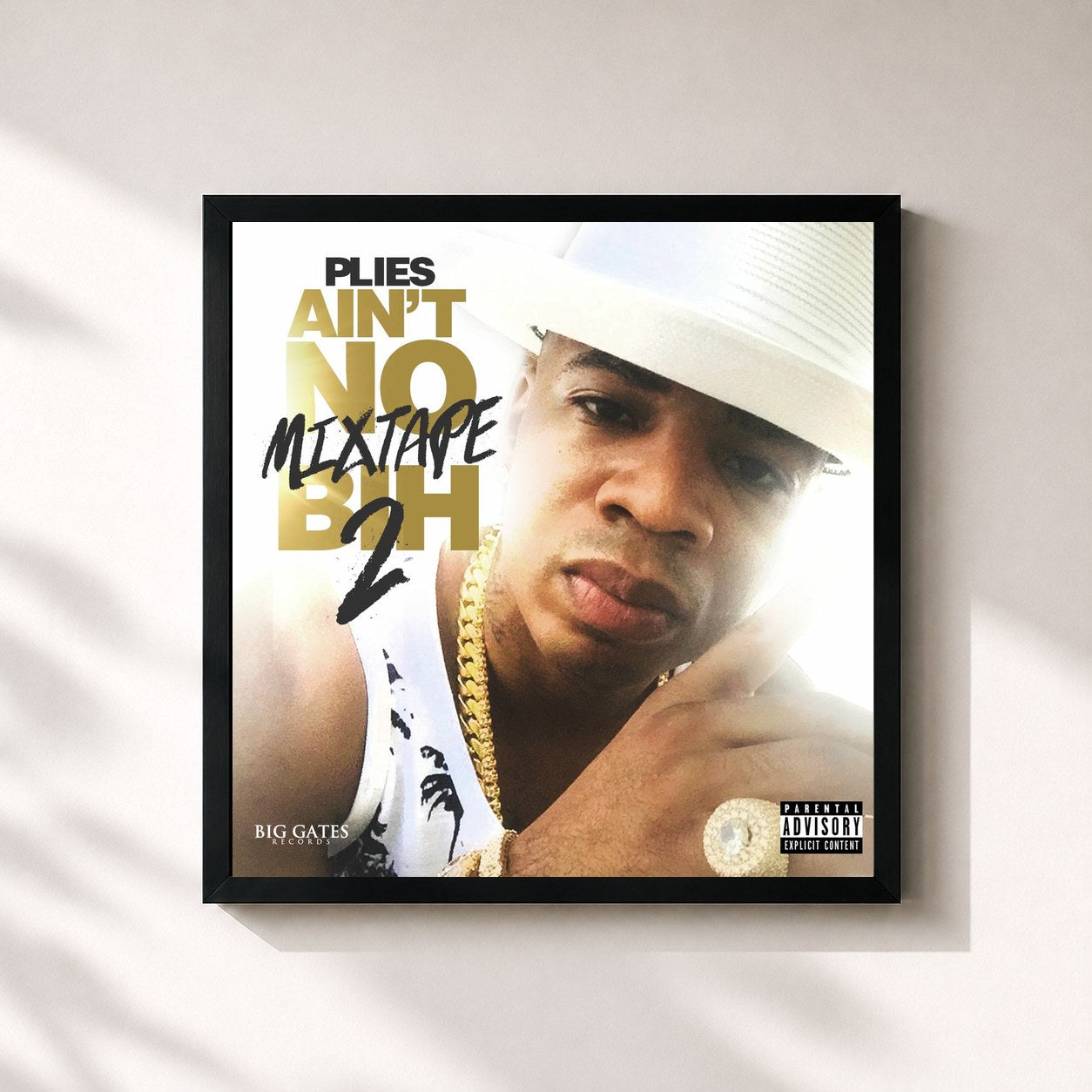 #noir Tableau carré de l'album Ain't No Mixtape Bih 2 de Plies, cadre noir 32x32 cm