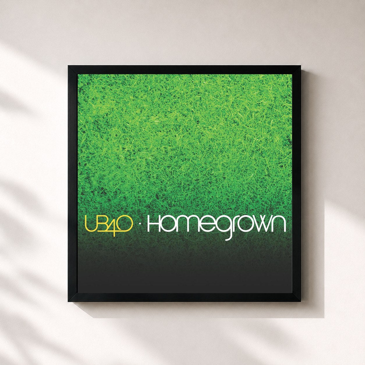 #noir Tableau carré de l'album Homegrown de UB40, cadre noir 32x32 cm