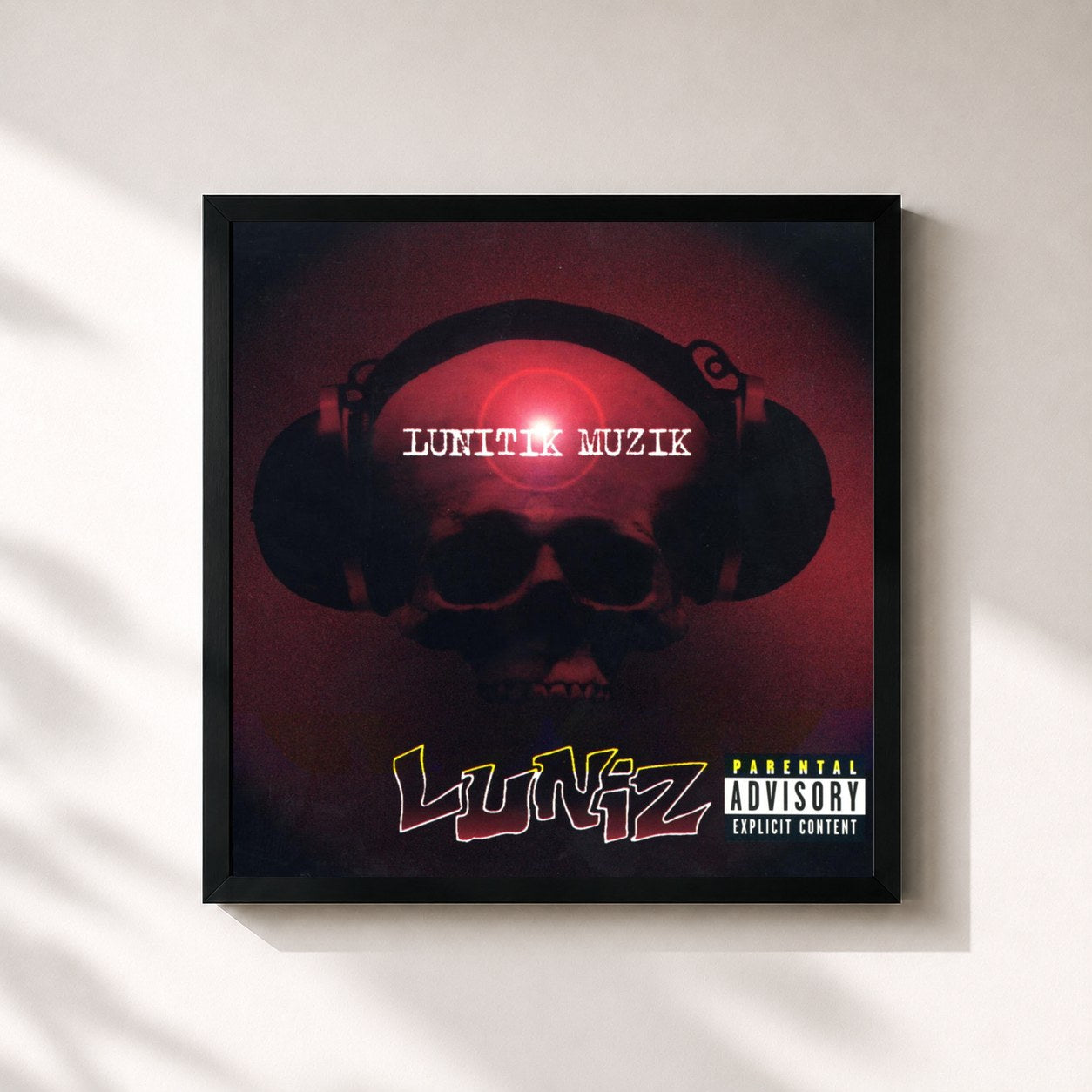 #noir Tableau carré de l'album Lunitik Muzik de Luniz, cadre noir 32x32 cm