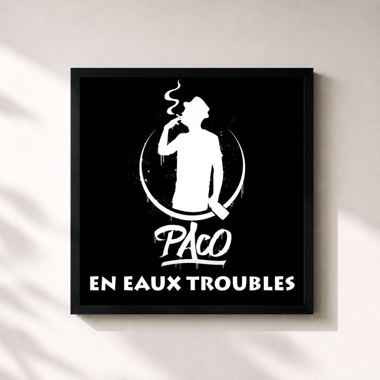 #noir Tableau carré de l'album En eaux troubles de PACO, cadre noir 32x32 cm