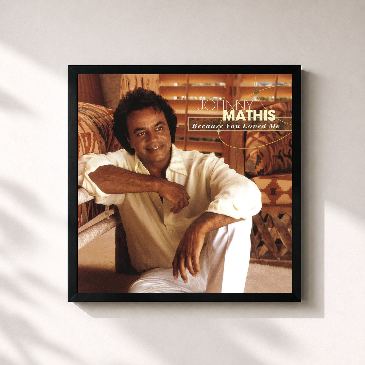 #noir Tableau carré de l'album Because You Loved Me de Johnny Mathis, cadre noir 32x32 cm