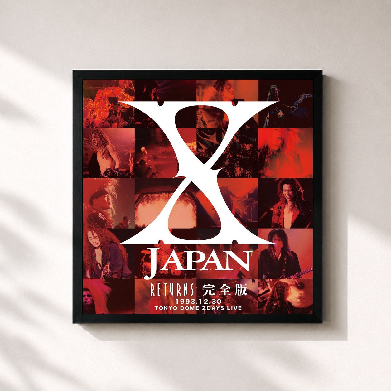 #noir Tableau carré de l'album X JAPAN RETURNS 1993.12.30 de X JAPAN, cadre noir 32x32 cm