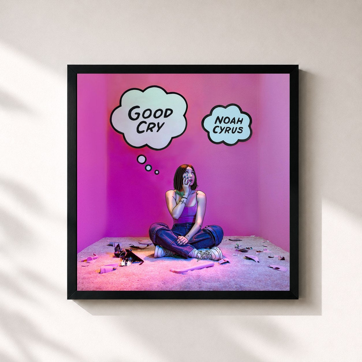 #noir Tableau carré de l'album Good Cry de Noah Cyrus, cadre noir 32x32 cm