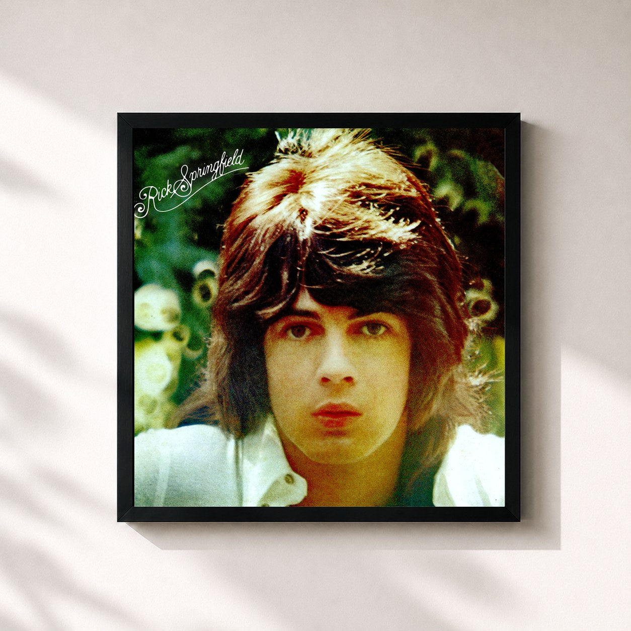 #noir Tableau carré de l'album Beginnings de Rick Springfield, cadre noir 32x32 cm