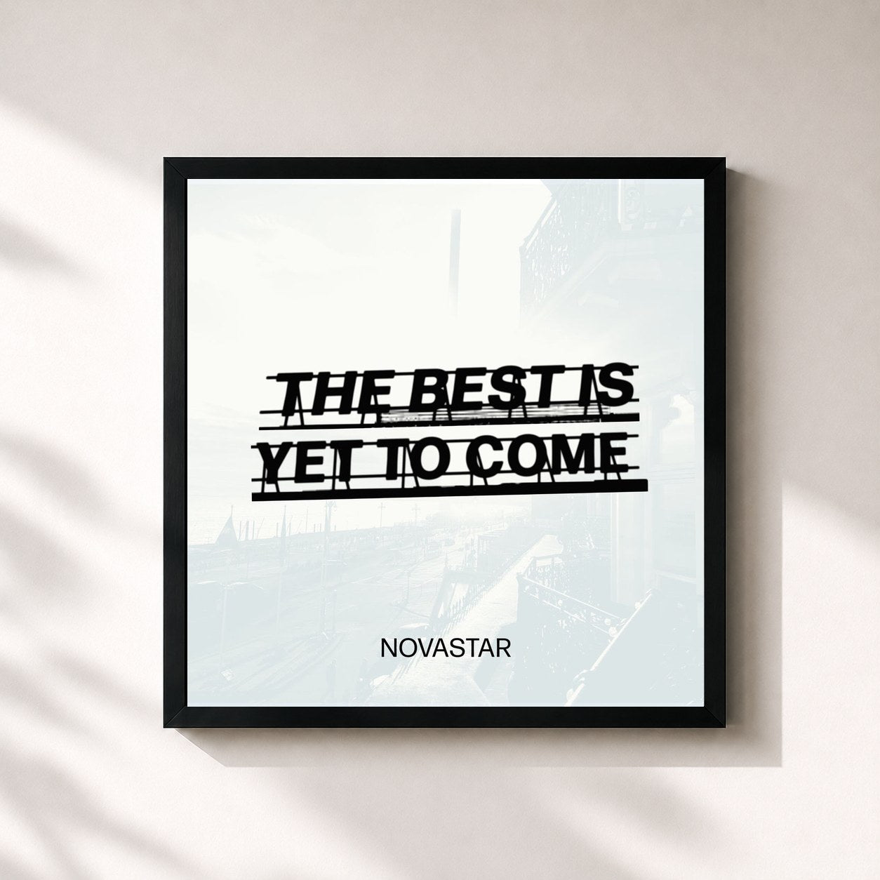 #noir Tableau carré de l'album The Best Is Yet To Come de Novastar, cadre noir 32x32 cm