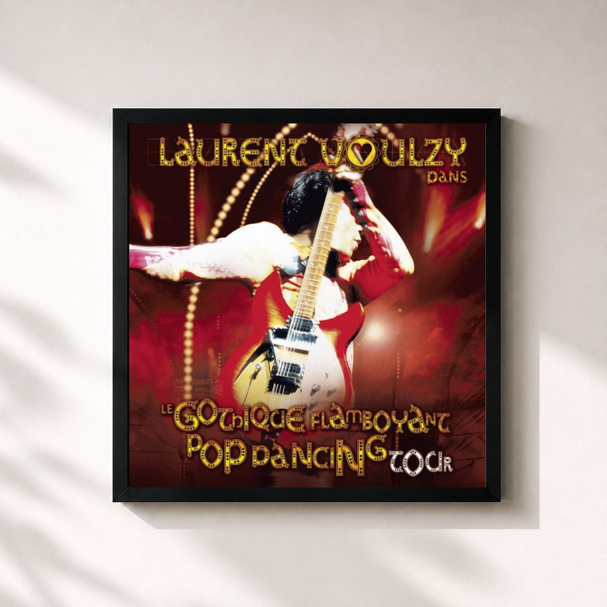 #noir Tableau carré de l'album Le gothique flamboyant pop dancing tour de Laurent Voulzy, cadre noir 32x32 cm