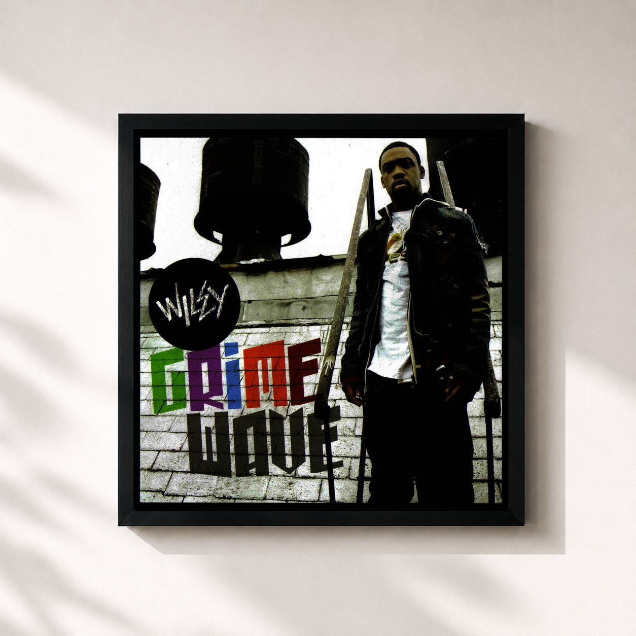 #noir Tableau carré de l'album Grime Wave de Wiley, cadre noir 32x32 cm