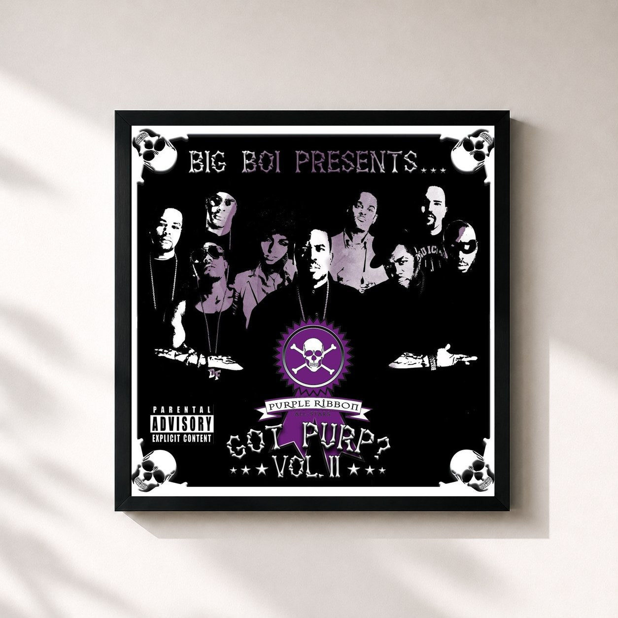 #noir Tableau carré de l'album Big Boi Presents... Got Purp? Vol. 2 de Big Boi, cadre noir 32x32 cm