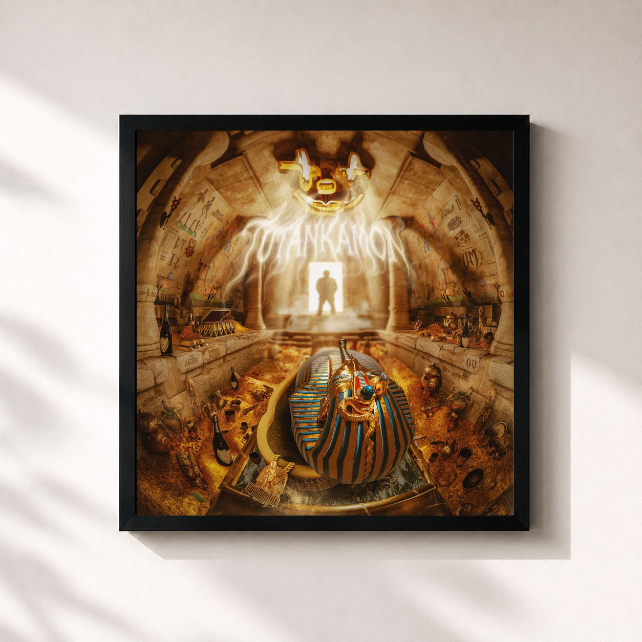 #noir Tableau carré de l'album Tutankamon de Victor Mendivil, cadre noir 32x32 cm