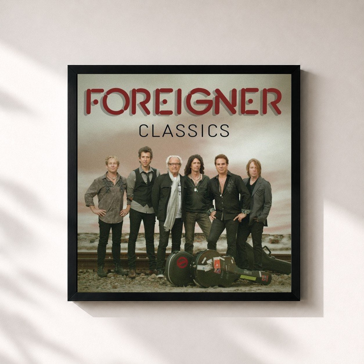 #noir Tableau carré de l'album Classics de Foreigner, cadre noir 32x32 cm