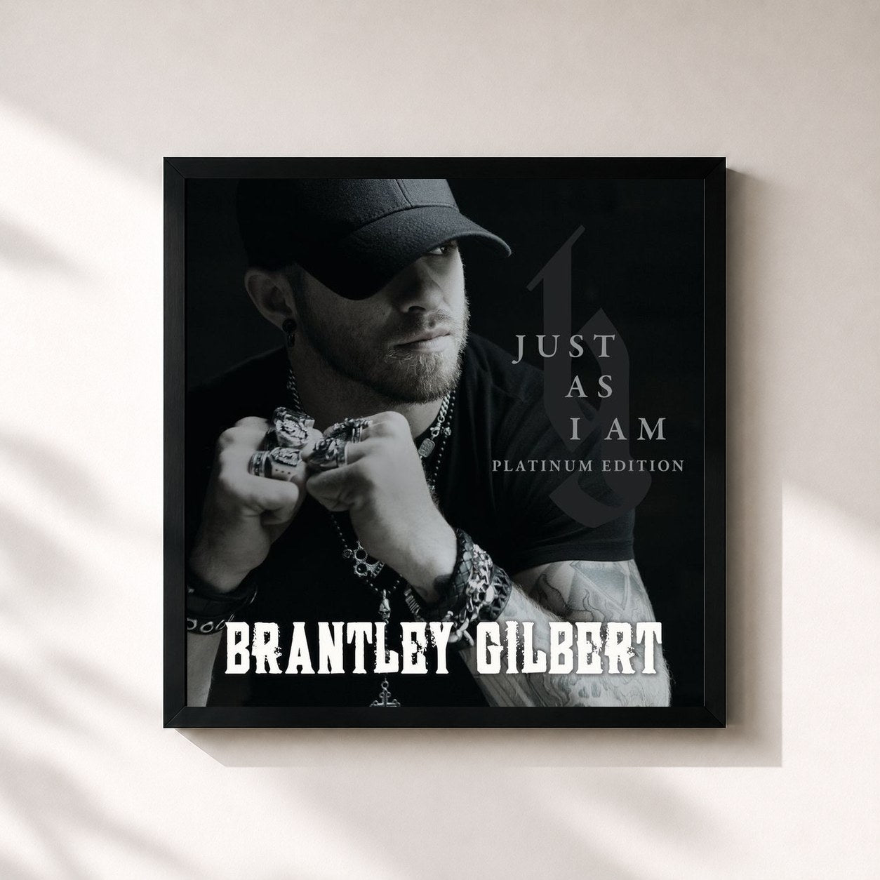 #noir Tableau carré de l'album Just As I Am (Platinum Edition) de Brantley Gilbert, cadre noir 32x32 cm