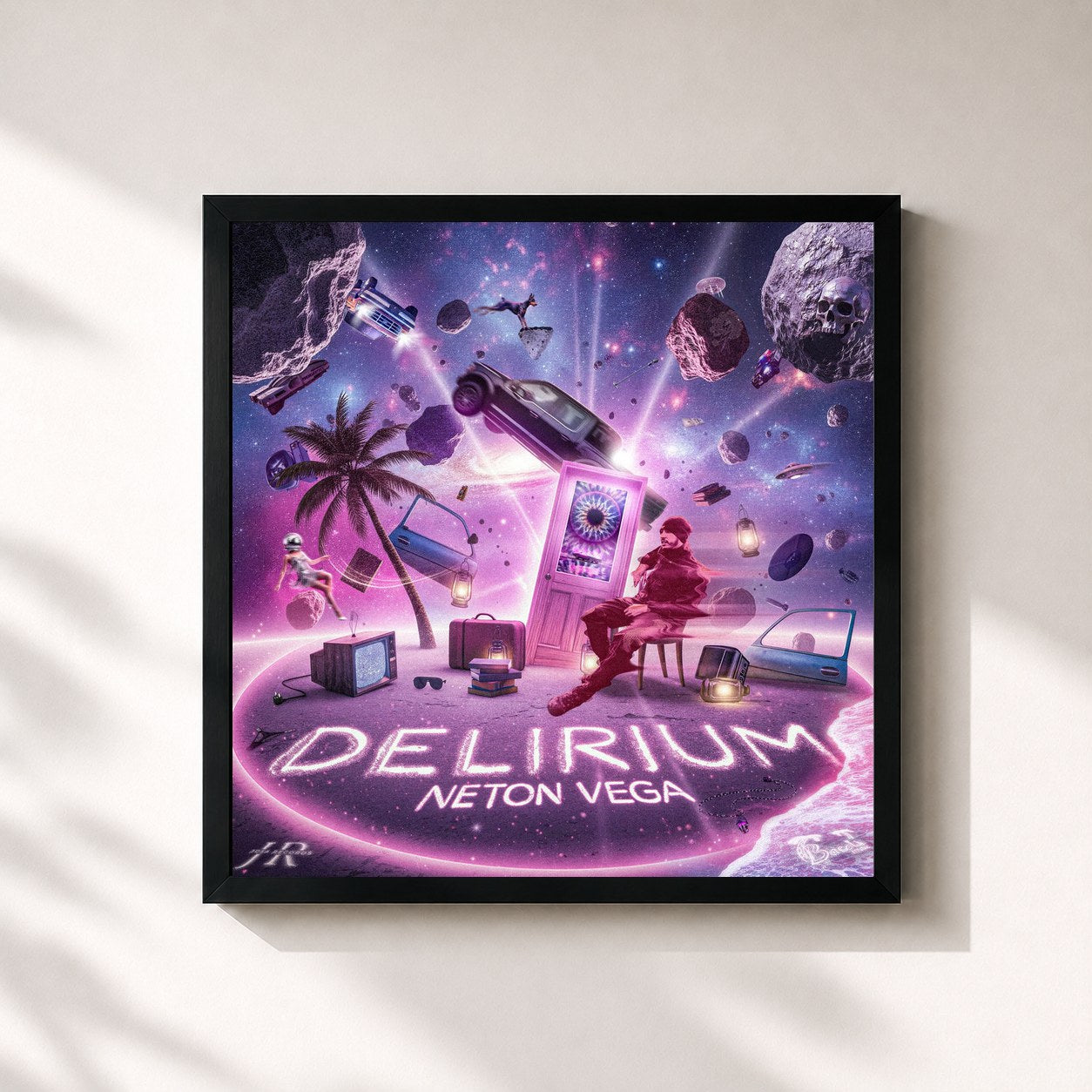 #noir Tableau carré de l'album DELIRIUM de Neton Vega, cadre noir 32x32 cm