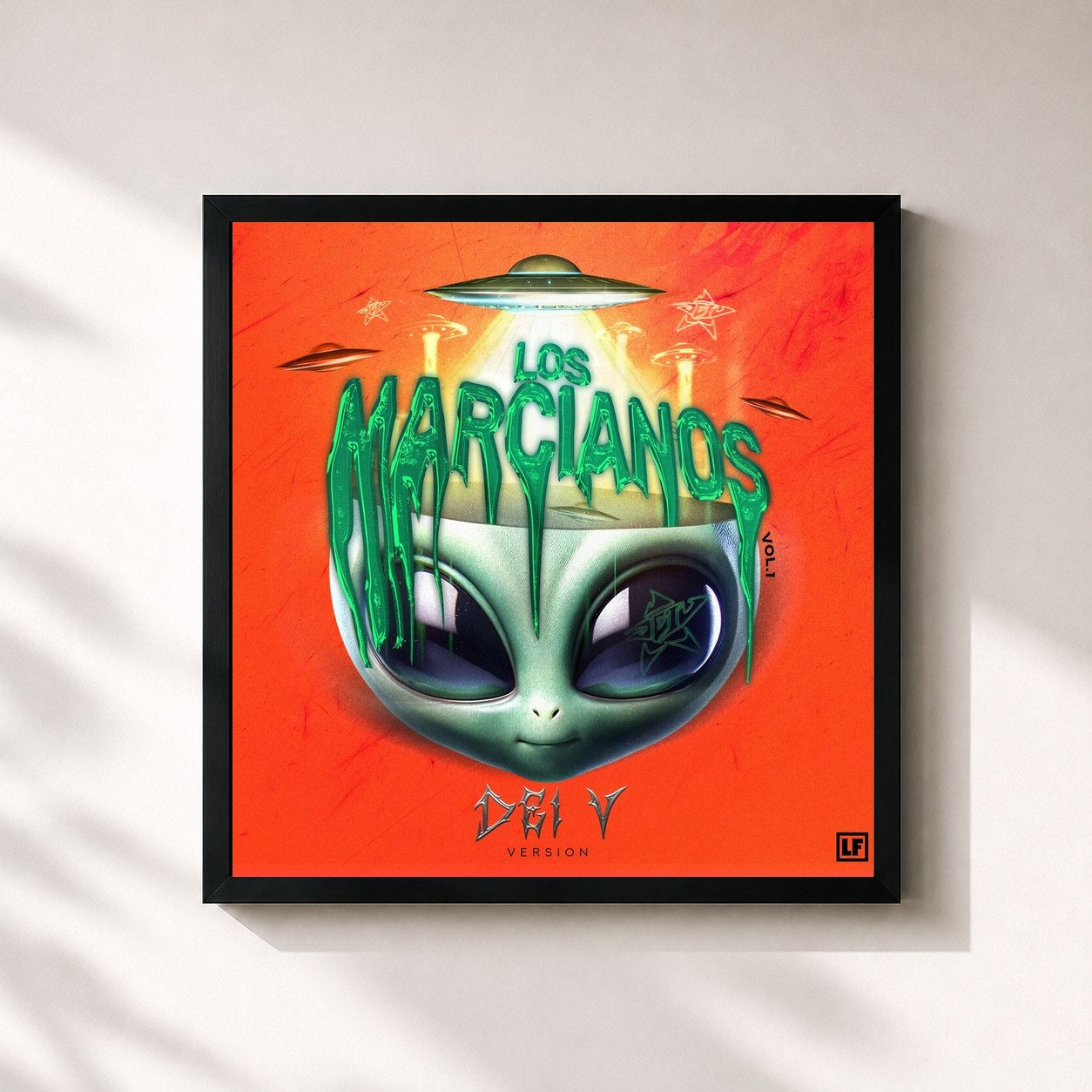 #noir Tableau carré de l'album LOS MARCIANOS Vol.1: Dei V Version de Chris Jedi, cadre noir 32x32 cm