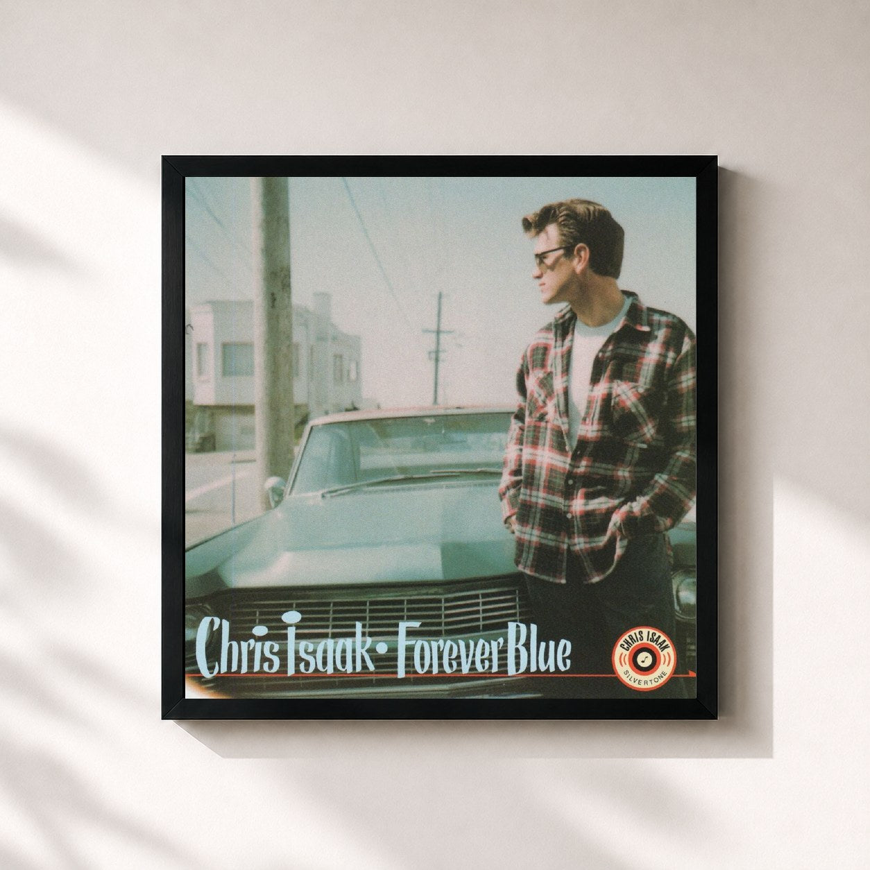 #noir Tableau carré de l'album Forever Blue de Chris Isaak, cadre noir 32x32 cm