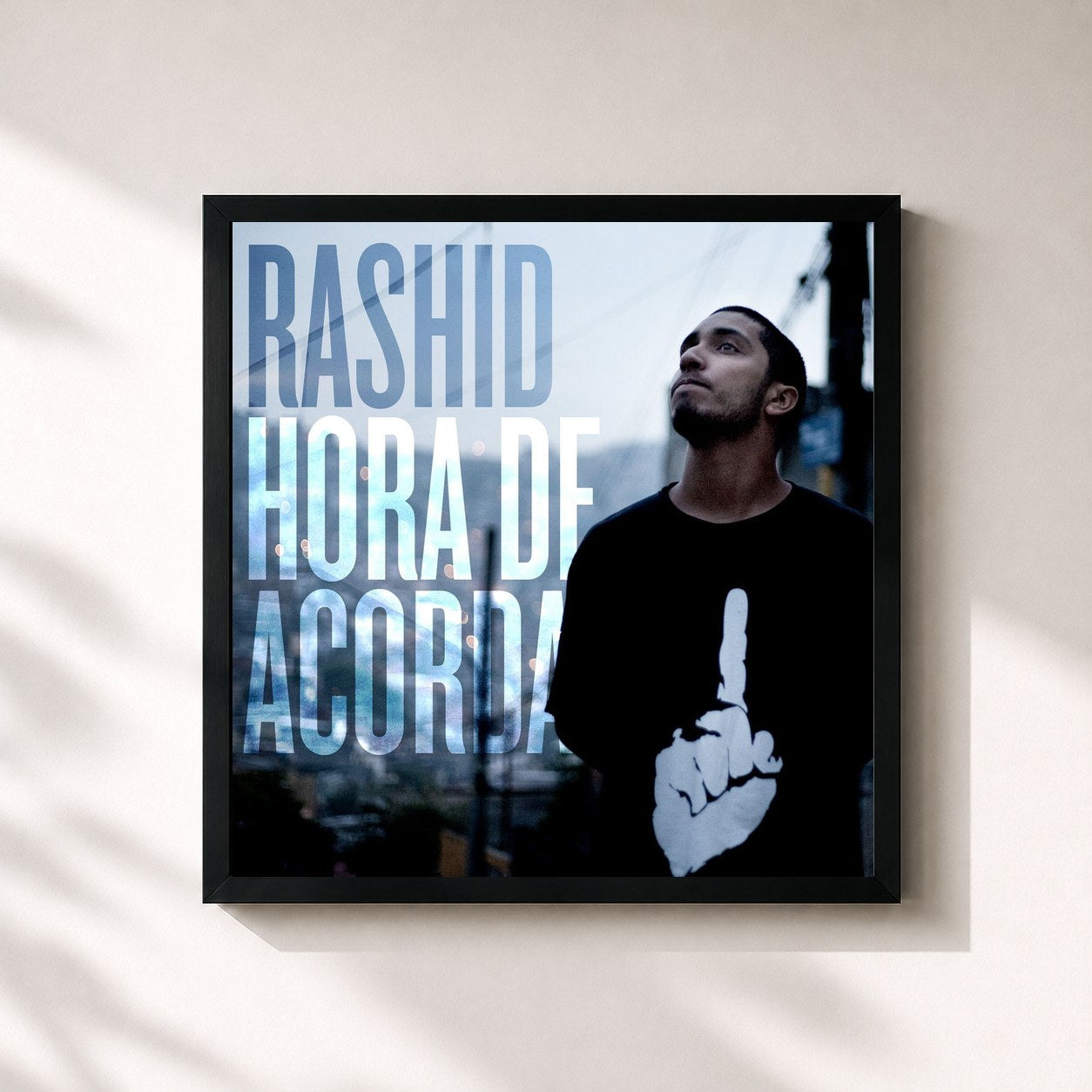 #noir Tableau carré de l'album Hora de Acordar de Rashid, cadre noir 32x32 cm