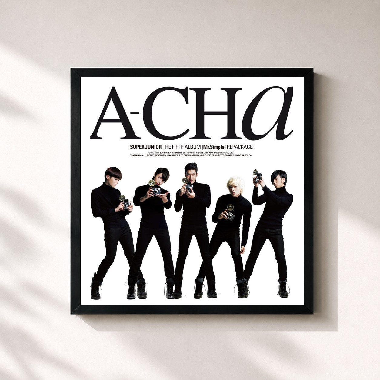 #noir Tableau carré de l'album Mr. Simple - The 5th Album Repackage de SUPER JUNIOR, cadre noir 32x32 cm