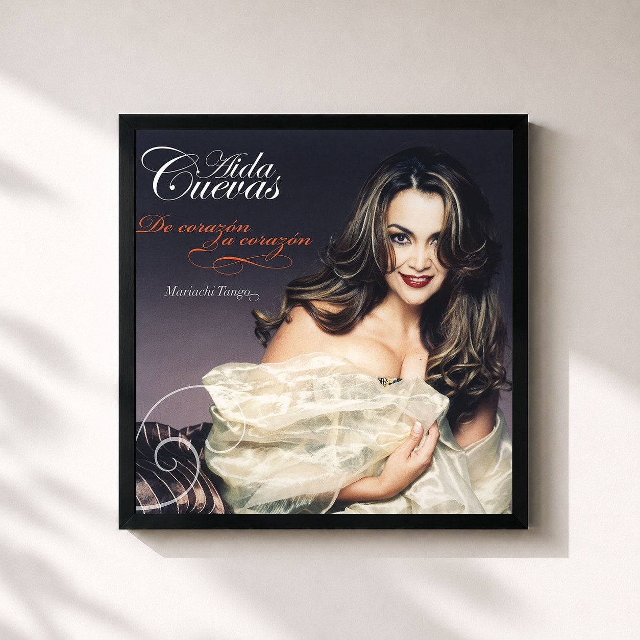 #noir Tableau carré de l'album De Corazón a Corazón Mariachi Tango de Aida Cuevas, cadre noir 32x32 cm