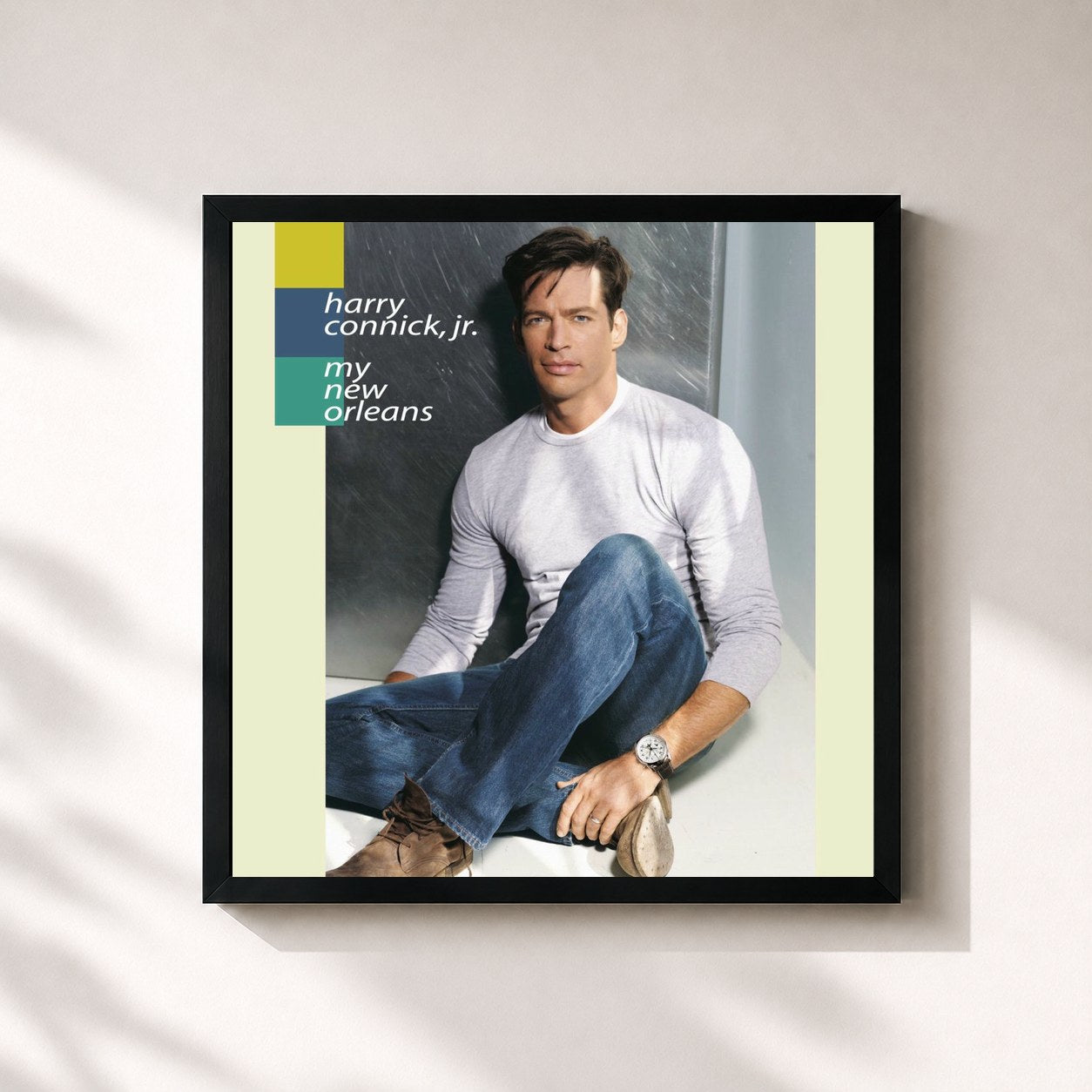 #noir Tableau carré de l'album My New Orleans de Harry Connick Jr., cadre noir 32x32 cm