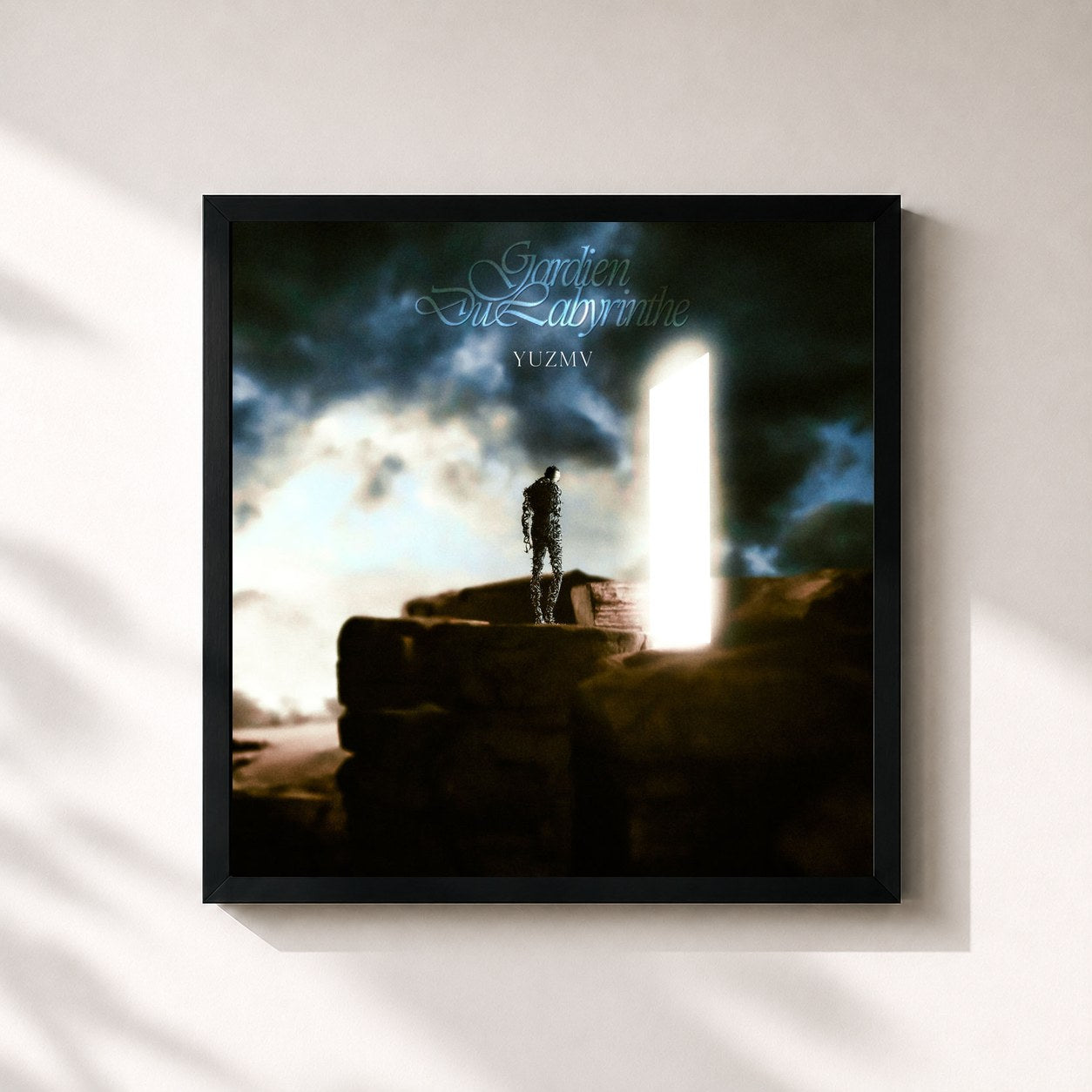 #noir Tableau carré de l'album Gardien du Labyrinthe de YUZMV, cadre noir 32x32 cm