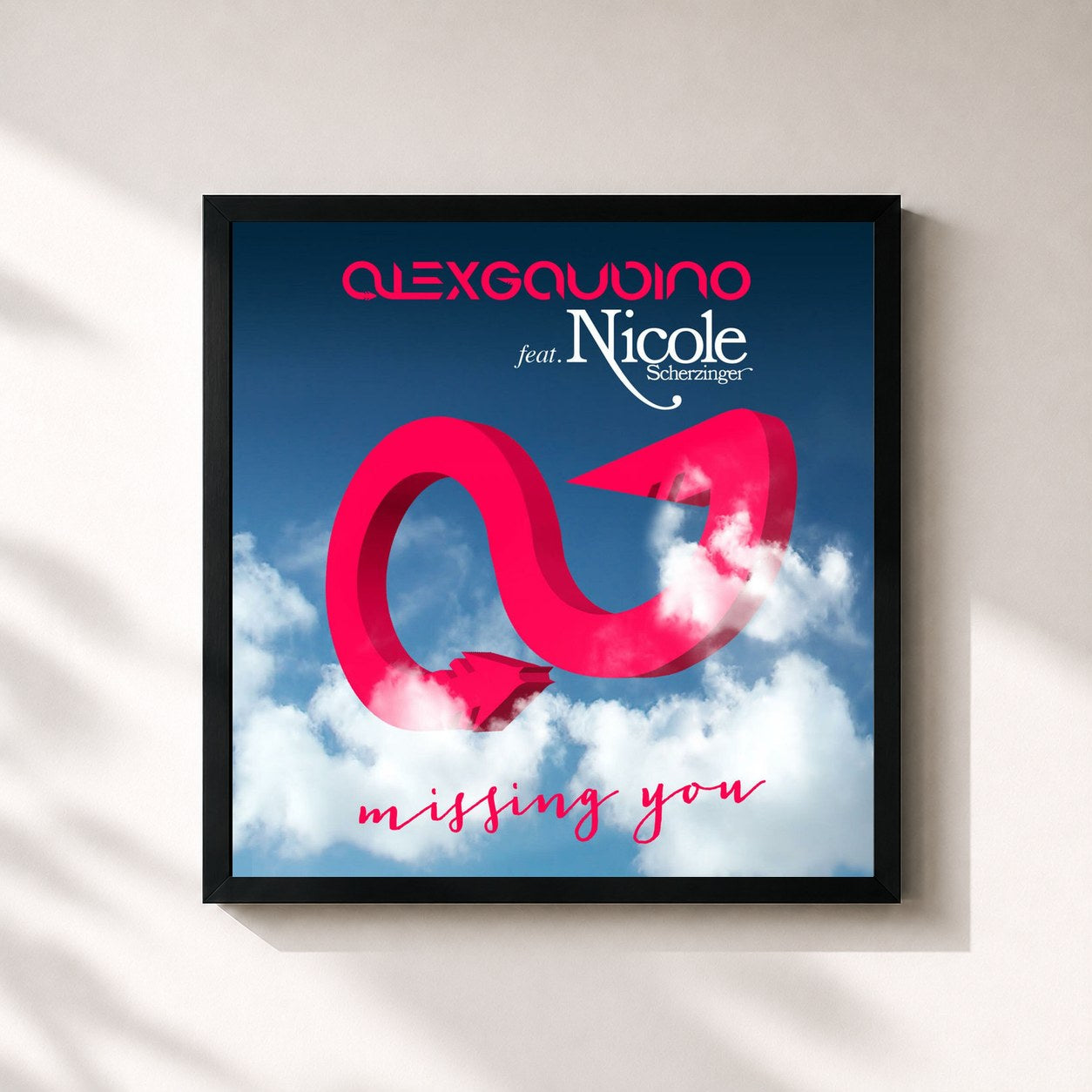 #noir Tableau carré de l'album Missing You (feat. Nicole Scherzinger) de Alex Gaudino, cadre noir 32x32 cm