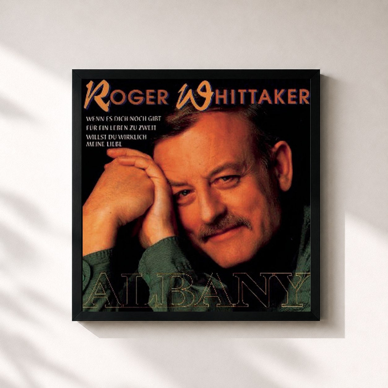 #noir Tableau carré de l'album Albany de Roger Whittaker, cadre noir 32x32 cm