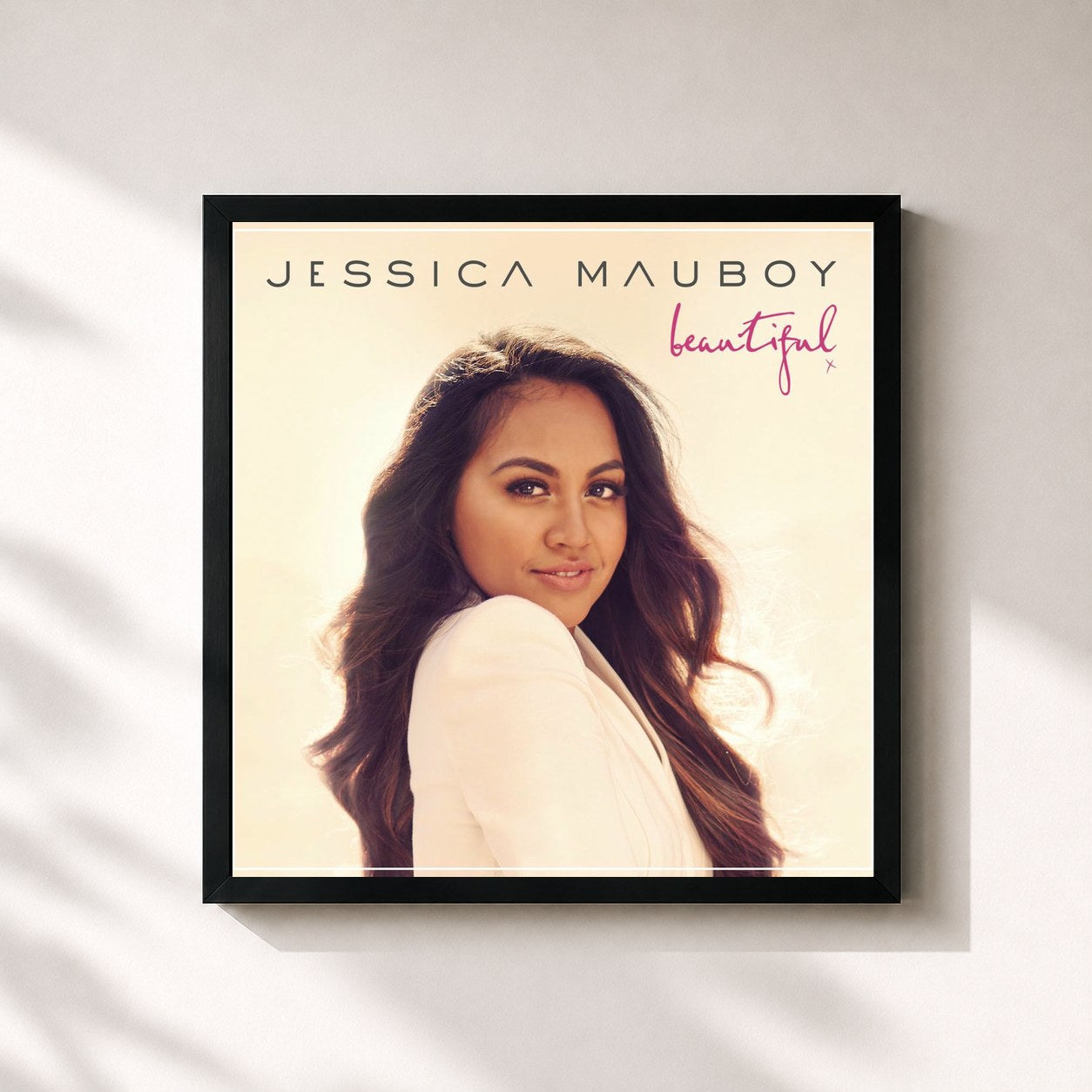 #noir Tableau carré de l'album Beautiful de Jessica Mauboy, cadre noir 32x32 cm