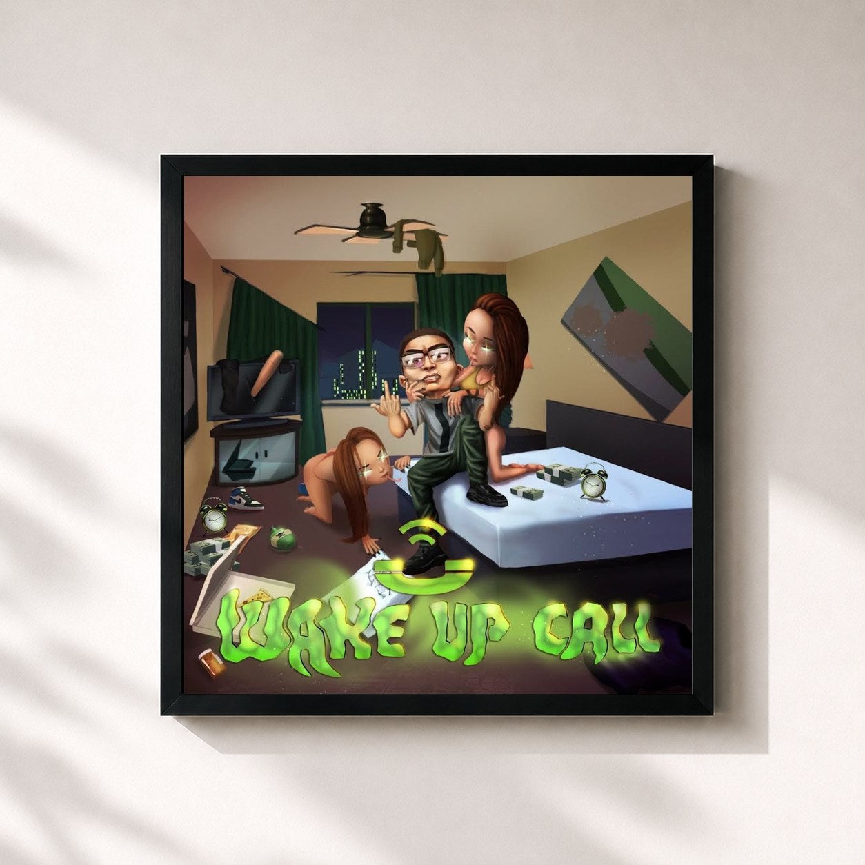 #noir Tableau carré de l'album Wake Up Call de Yeat, cadre noir 32x32 cm