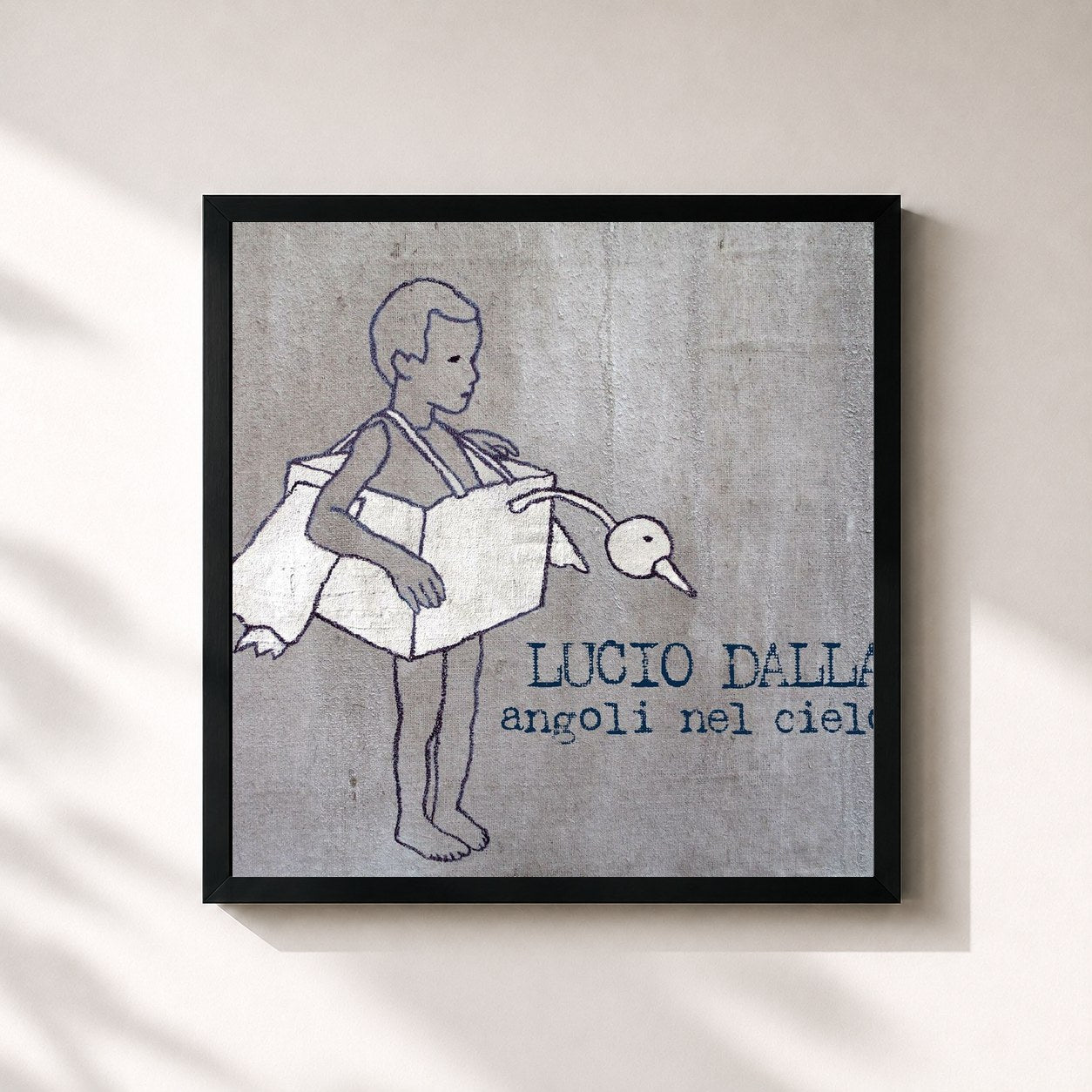 #noir Tableau carré de l'album Angoli Nel Cielo de Lucio Dalla, cadre noir 32x32 cm